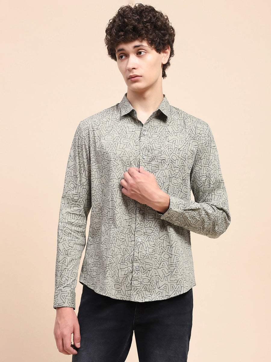 Camla Barcelona Typography Sage Green Regular Shirt