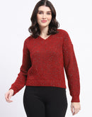 Madame Acrylic V Neck Relaxed Fit Wine Sweater