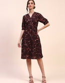 Camla Barcelona Abstract Print Cinched Waist Brown Mid Dress