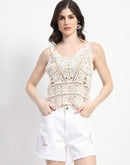 Madame Cotton Lace White Cami Crop Top