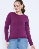 Madame Crew Neck Button Down Dark Purple Cardigan