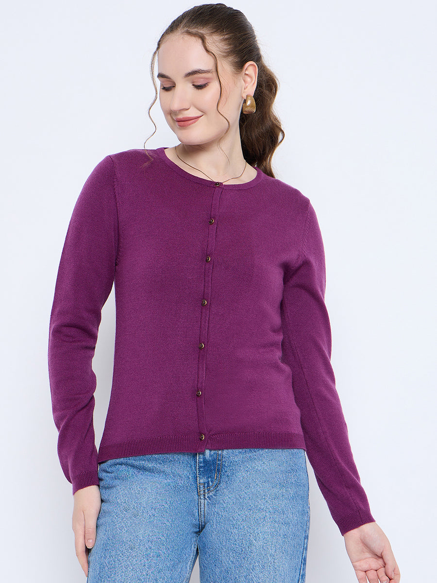 Madame Crew Neck Button Down Dark Purple Cardigan