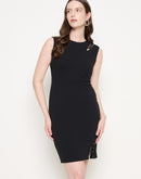 Madame Cut Detailed Sleeveless Solid Black Mini Dress