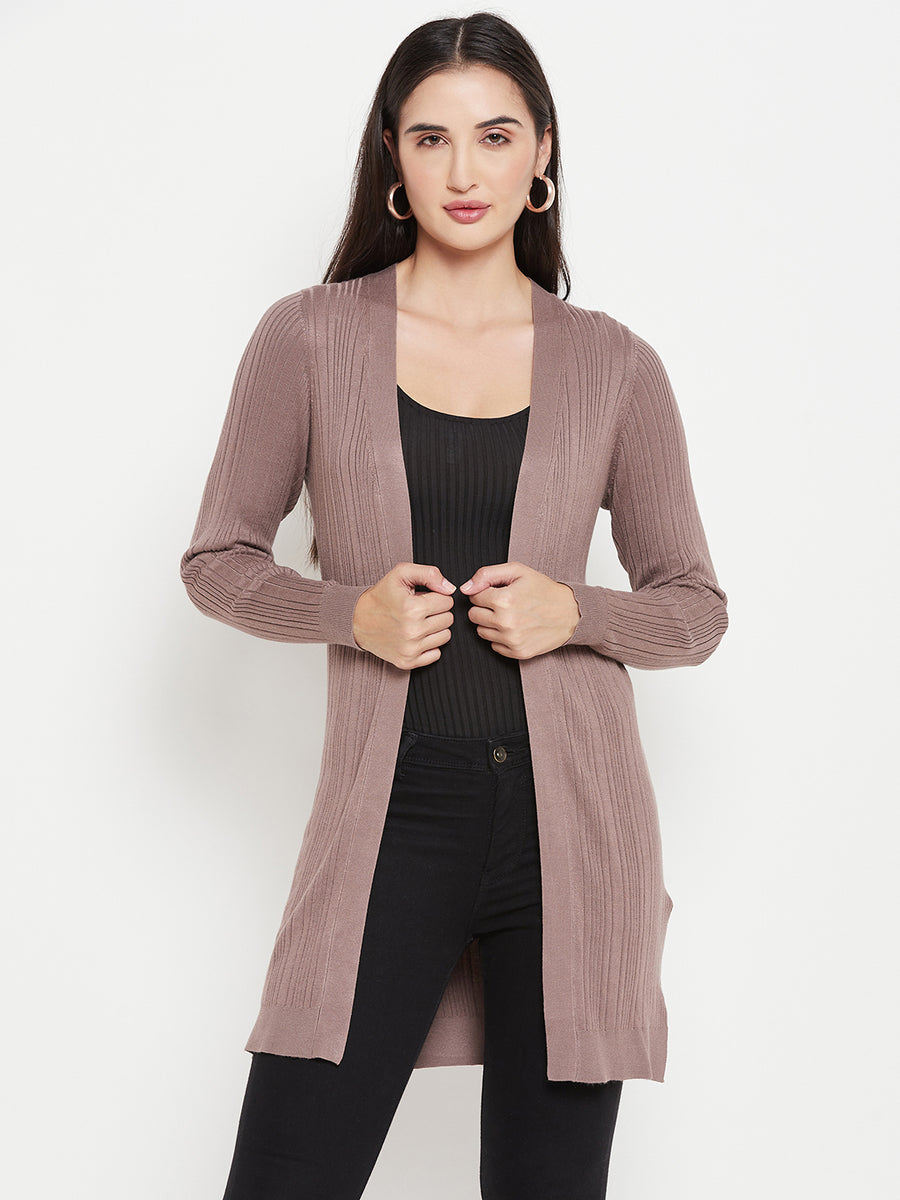 Madame Textured Solid Brown Shrug