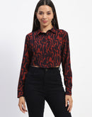 Madame Abstract Print Rust Crop Shirt