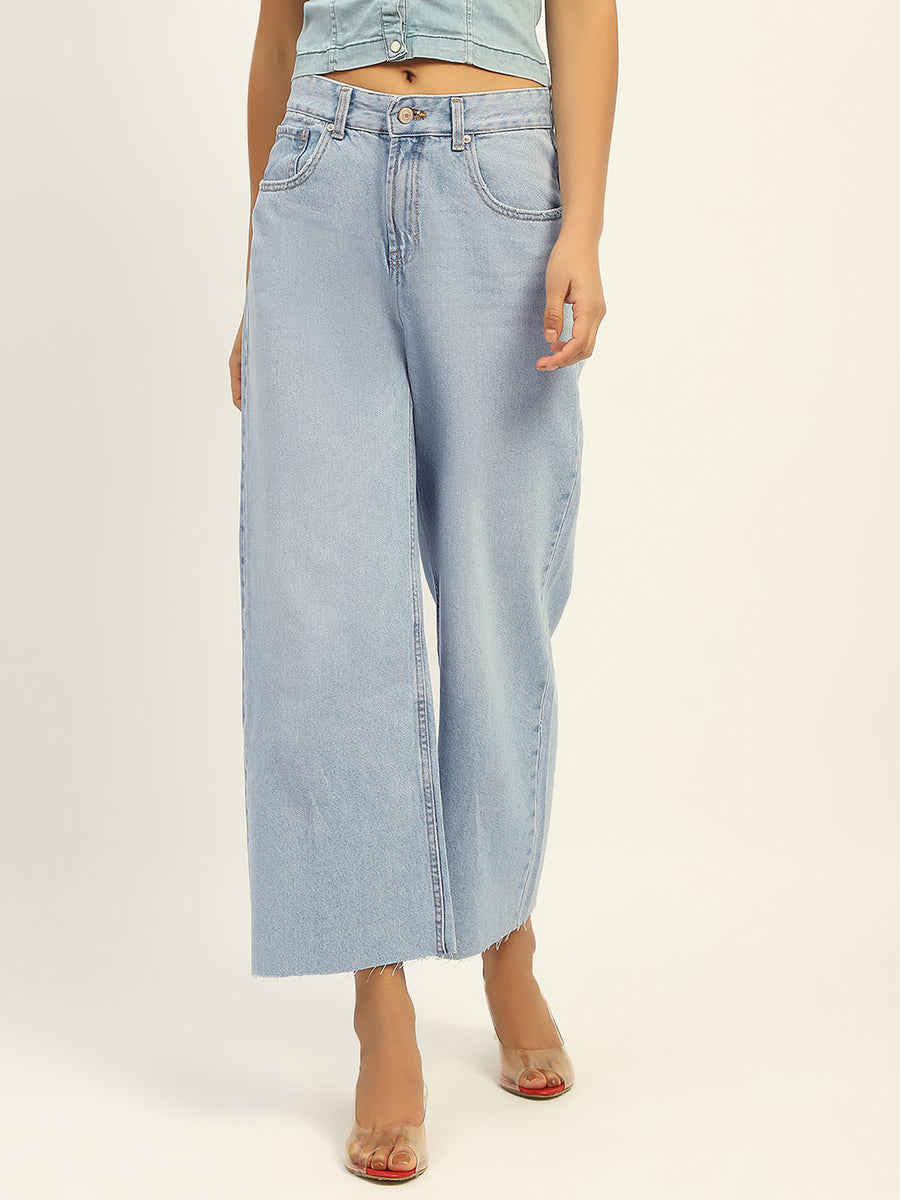 Madame Mid Rise Solid Ice Blue Denim