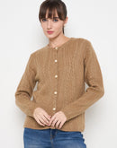 Madame Cable Knit Camel Acrylic Blend Cardigan