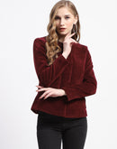 Madame Wine Red Emellished Button Short Coat