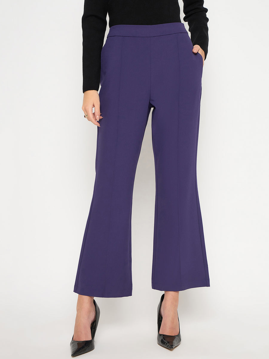 Madame Pleated Flared Purple Trousers