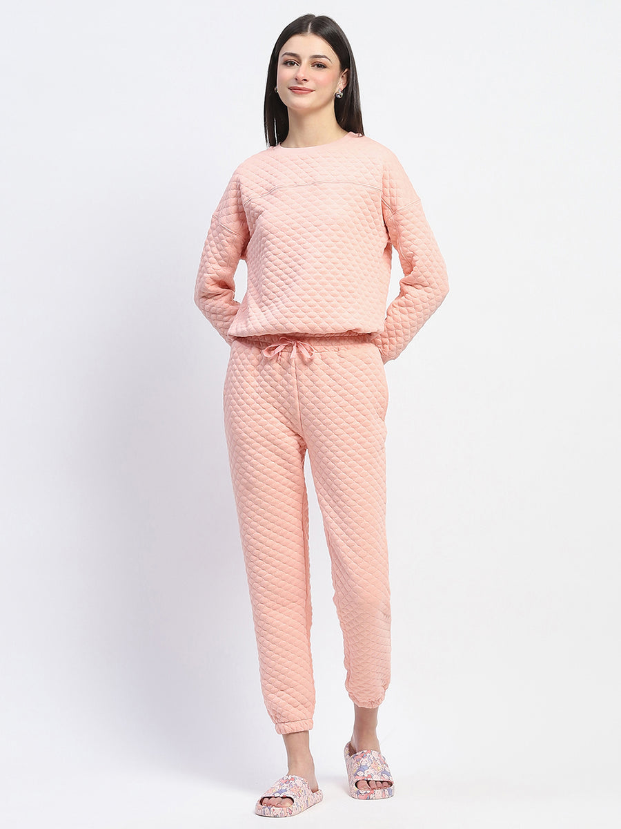 mSECRET Cotton Blend Textured Top and Bottom Peach Night Suit