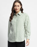 Madame Dusty Green And White Striped Regular Shirt