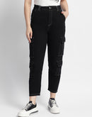 Madame Mid Rise Tapered Fit Black Cargo