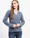 Madame Blue Cable Knit Button-Up Cardigan