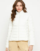 Madame Solid Off-White Quilted Jacket