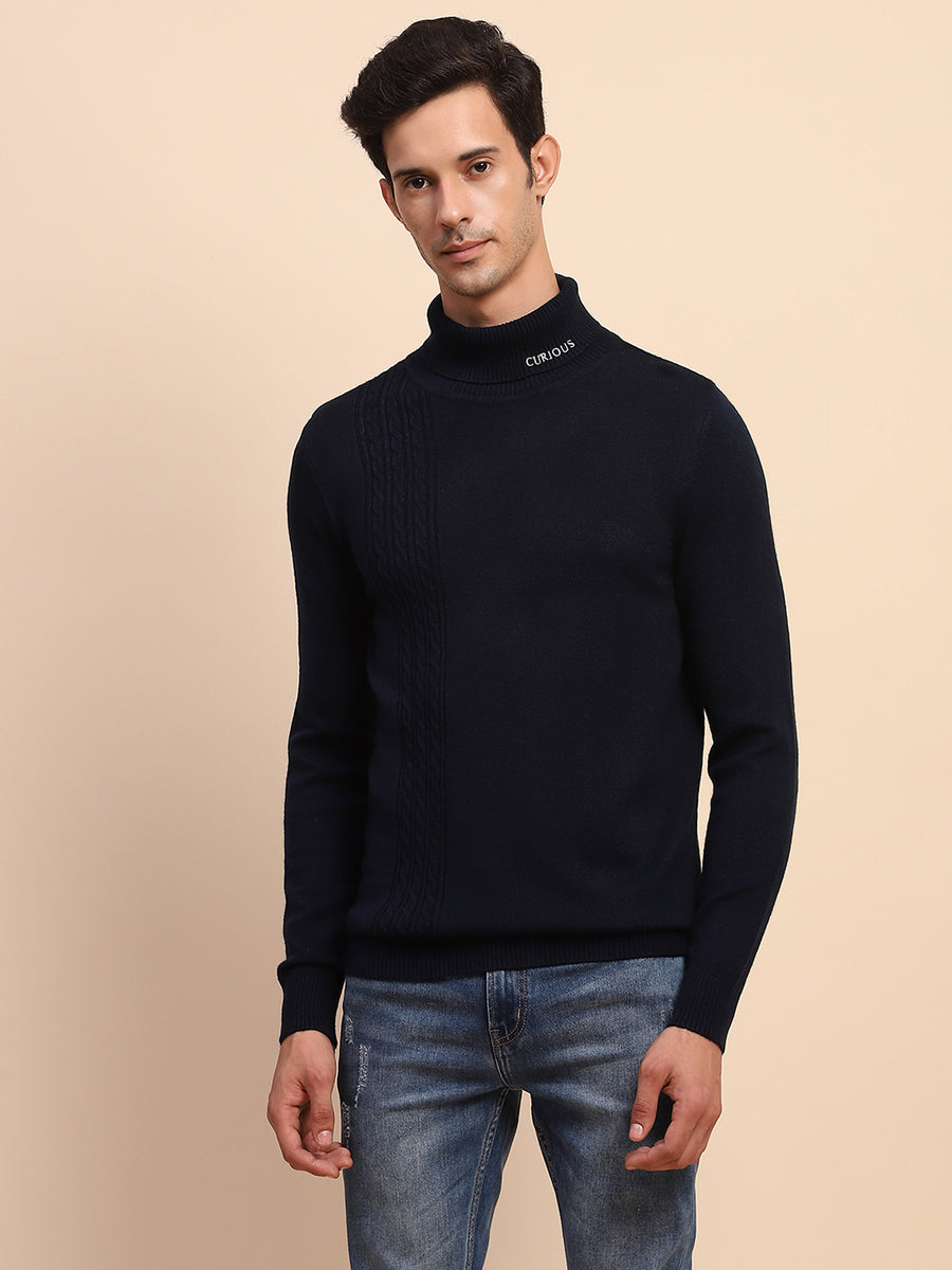 Camla Barcelona Cable Knit Turtleneck Navy Sweater