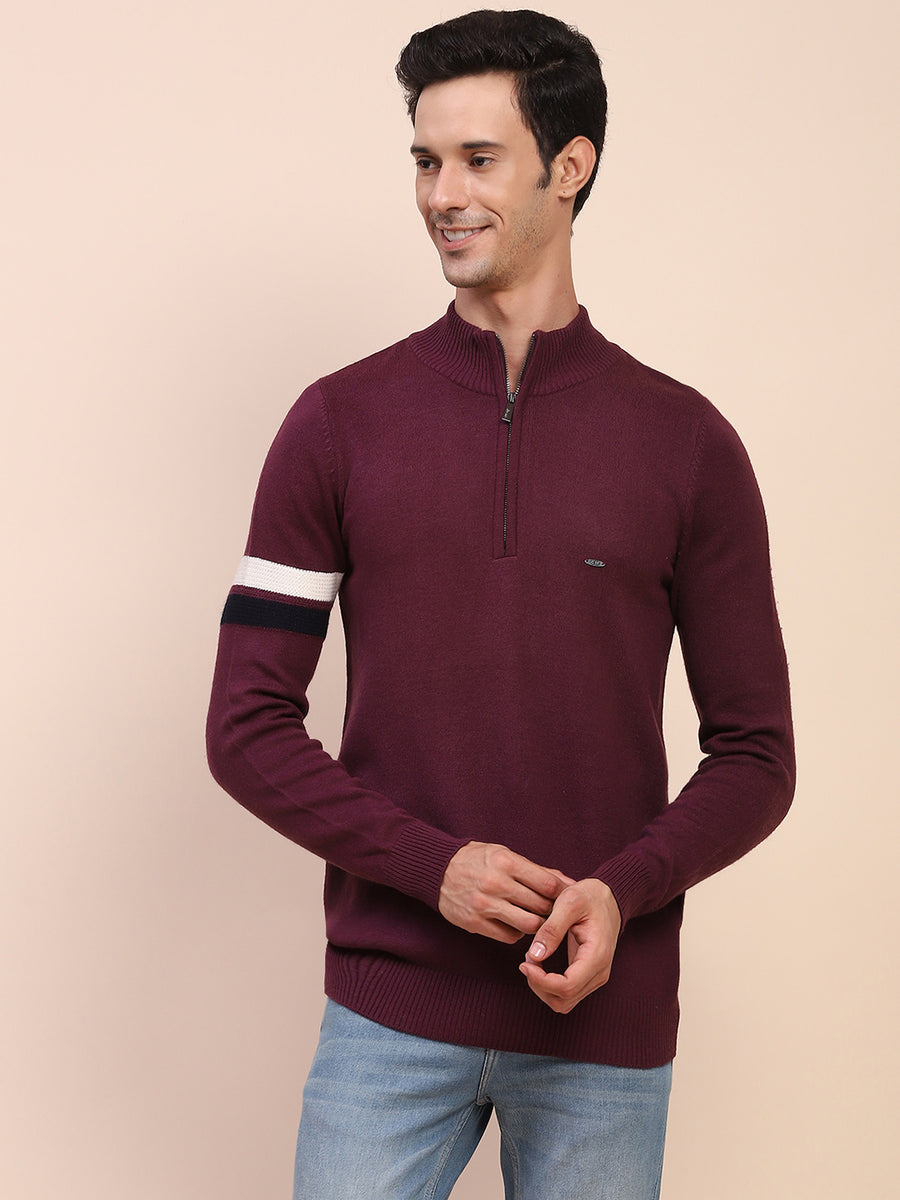 Camla Barcelona Zipped Mock Neck Purple Sweater