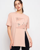 Camla Barcelona Graphic Print Dusty Pink Slit T-Shirt