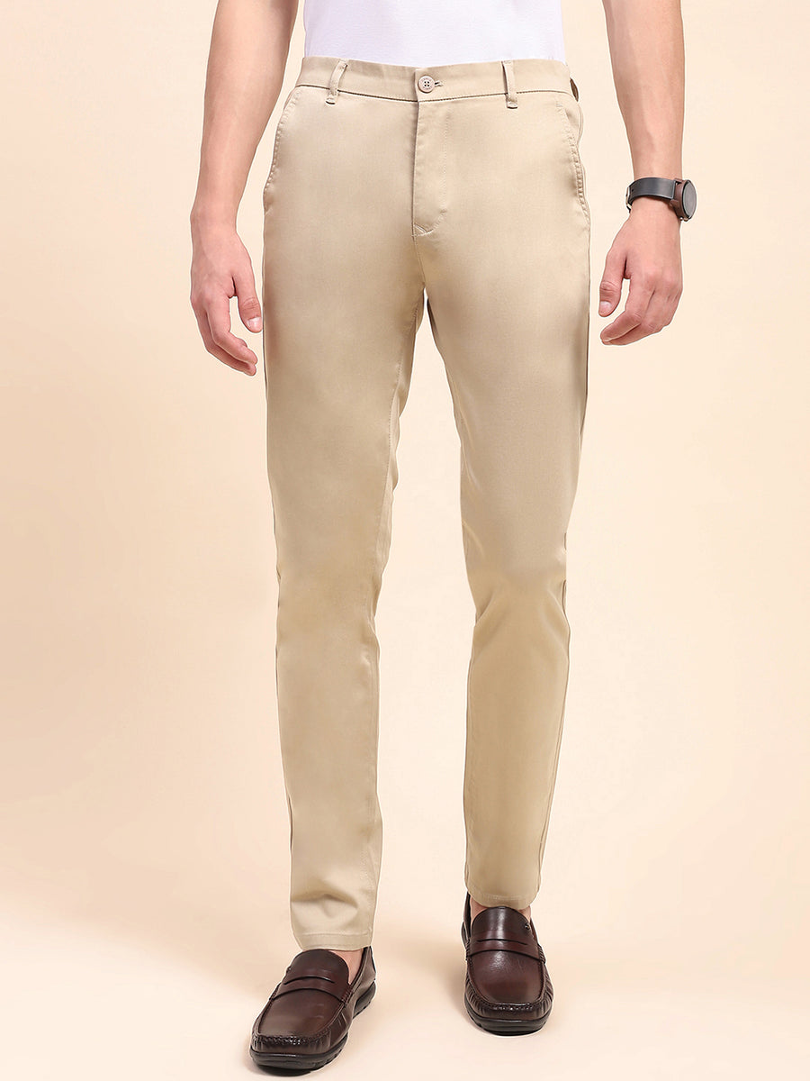 Camla Barcelona Solid Khaki Straight Fit Trousers