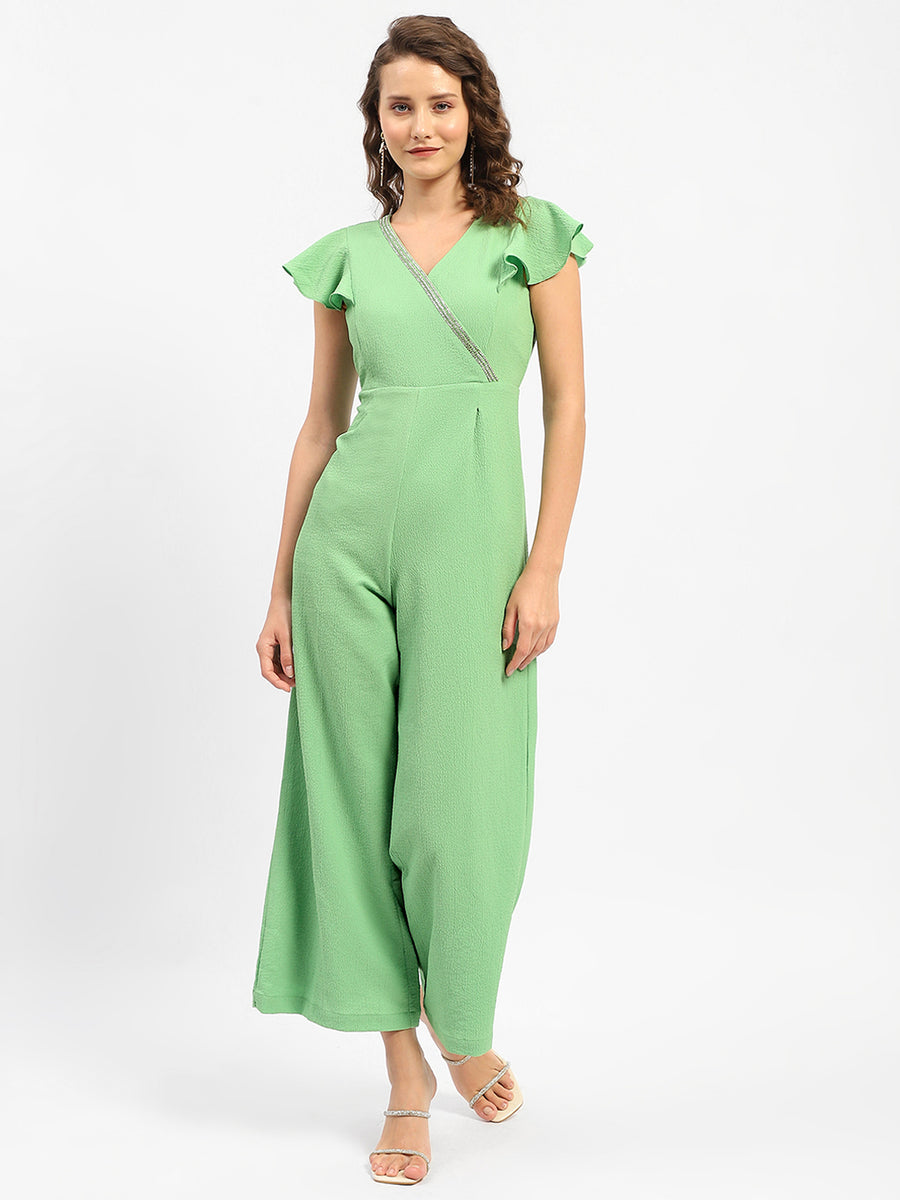 Madame Surplice Neck Apple Green Jumpsuit