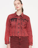 Madame Acid Wash Cotton Blend Red Denim Jacket