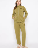 mSECRET Self Designed Zip Top and Bottoms Green Night Suit