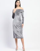 Madame Off-shoulder embellished Grey Velvet Dress