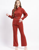 Madame Belted Shirt and Trousers Rust Orange Co-ord Set