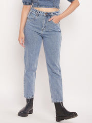 Madame Blue Wide Leg High Rise Jeans with Stitch Detailing