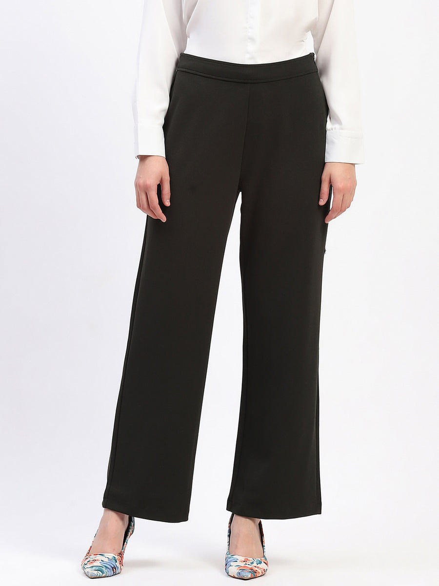 Madame Wide Legged Solid Olive Trousers