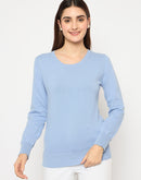 Madame Round Neck Ribbed Cuff Sky Blue Sweater