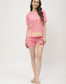 mSECRET Disney Pooh Printed T-shirt with Shorts Pink Nightsuit