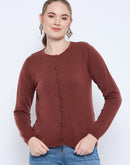 Madame Crew Neck Button Down Brown Cardigan