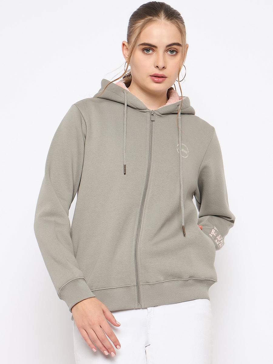 Madame Placement Print Grey Hooded Sweatshirt