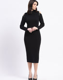 Madame Rhinestone Embellished Cold Shoulder Black Midi Dress