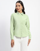 Madame Collar And Sleeve Embellished Green Shirt