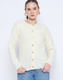 Madame Self Design Crew Neck Off White Cardigan