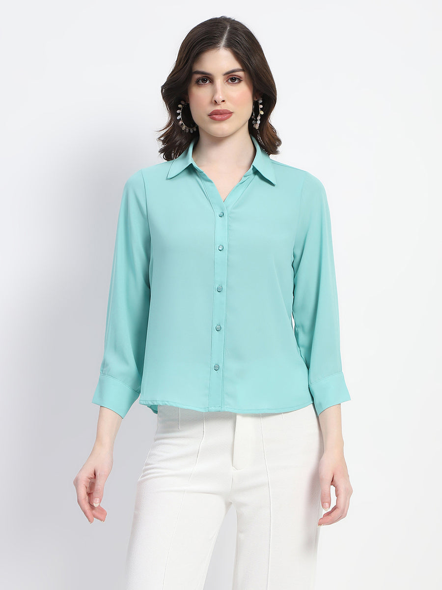 Madame Button-Down Collared Jade Green Shirt