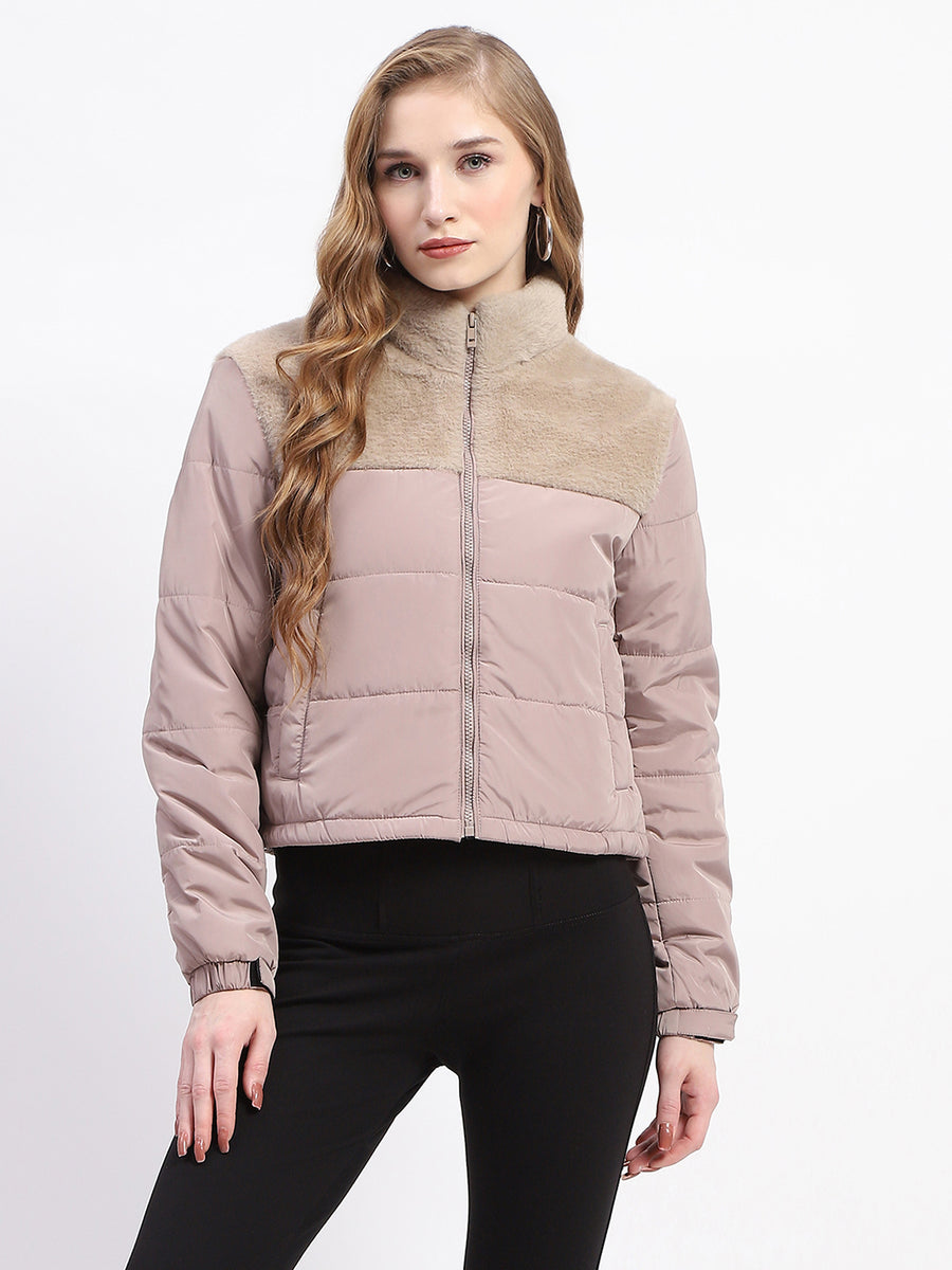 Madame Beige High Neck Quilted Puffer Jacket