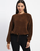 Madame Elastic Pull Drawstring Brown Top