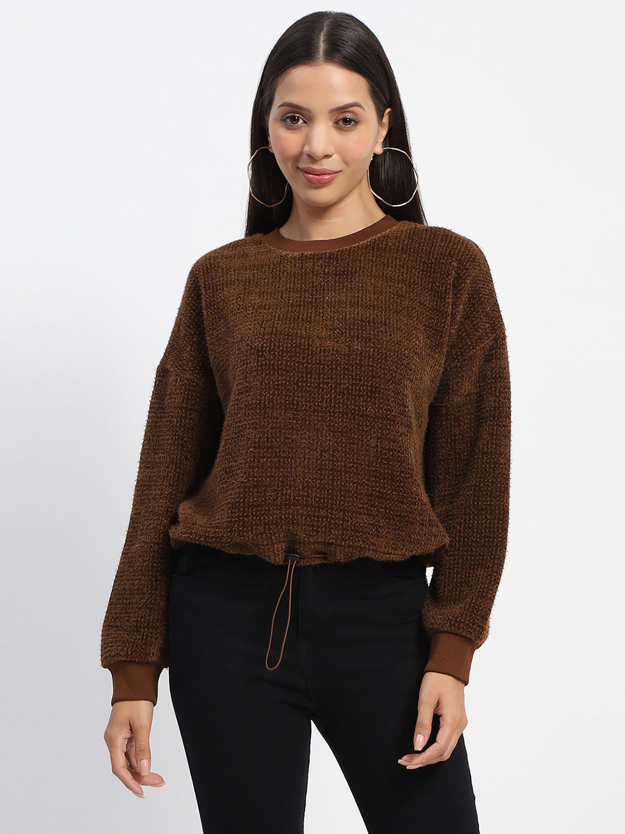 Madame Elastic Pull Drawstring Brown Top