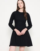 Madame Black A-line Cotton Blend Denim Dress