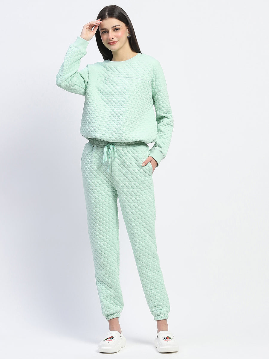 mSECRET Cotton Blend Textured Top and Bottom Green Night Suit