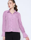 Madame Crushed Tissue Flounce Sleeve Muave Shirt