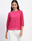 Madame Embellished Puffed Sleeve Hot Pink Top