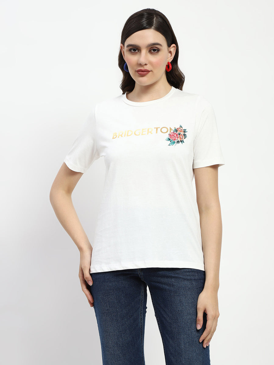 Madame Bridgerton Embossed Graphics White Cotton T-Shirt