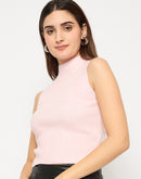 Madame Mock Neck Pink Sleeveless Sweater