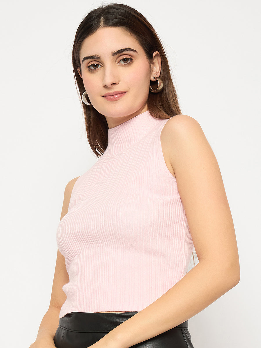 Madame Mock Neck Pink Sleeveless Sweater