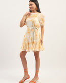 Madame Tie Dye Belted  Orange Rayon Blend Mini Dress