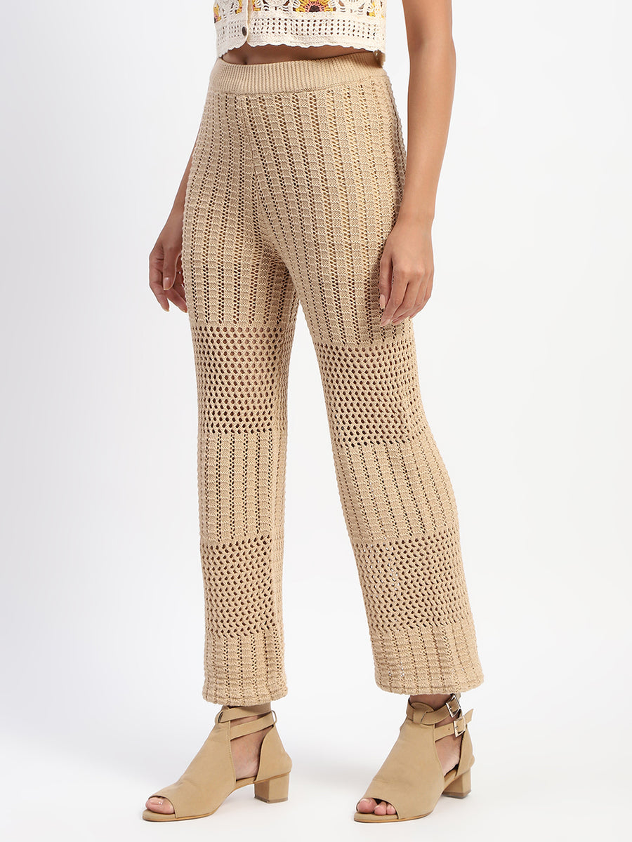 Madame Cotton Crochet Brown Wide Legged Trousers