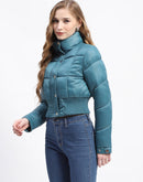 Madame Cropped Aqua Quilted Puffer High Neck Jacket